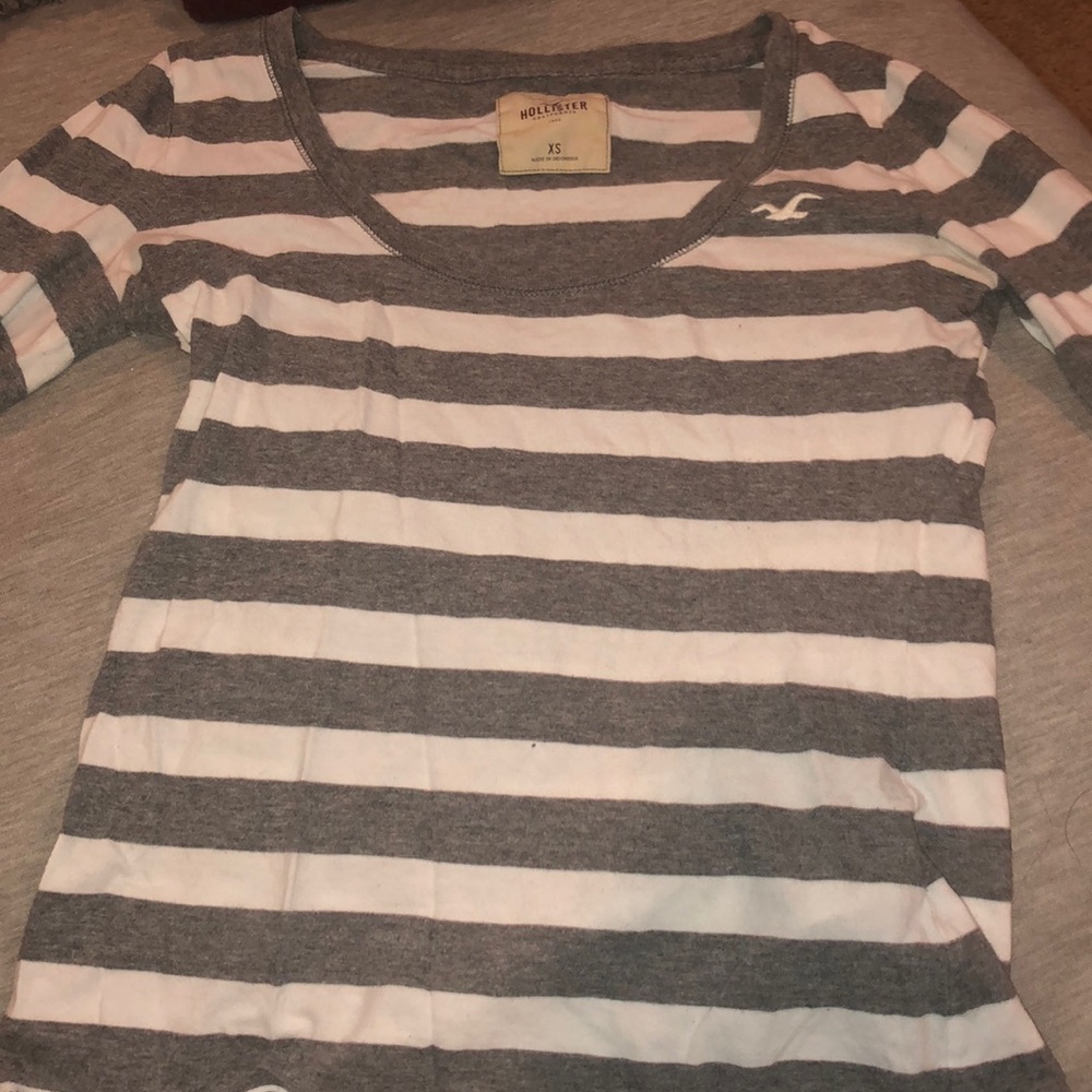 White and grey striped long sleeve from Hollister